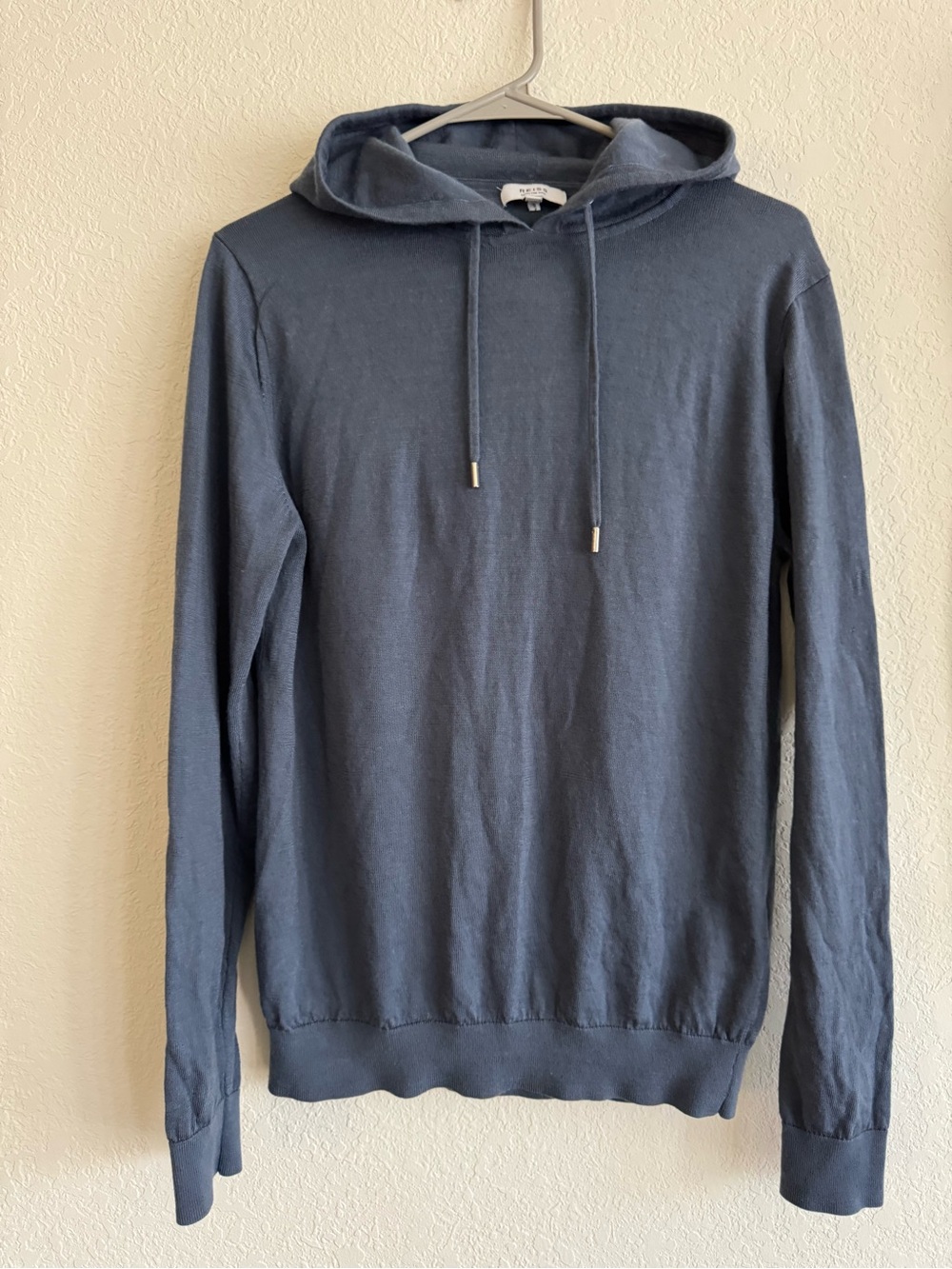 REISS 100% Extra Fine Merino Wool Hoodie Blue Lightweight Knit Sweater Size S - Picture 10 of 13